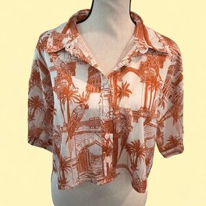 Forever 21 Orange and White Button Down Shirt